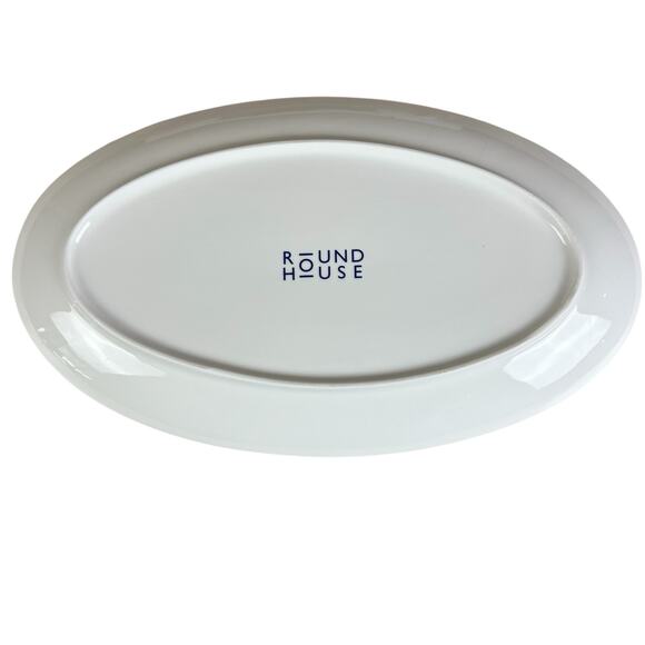 Round House Sicily Stripe Serving Platter White Blue Stripes Oval New Bone China - Picture 5 of 8